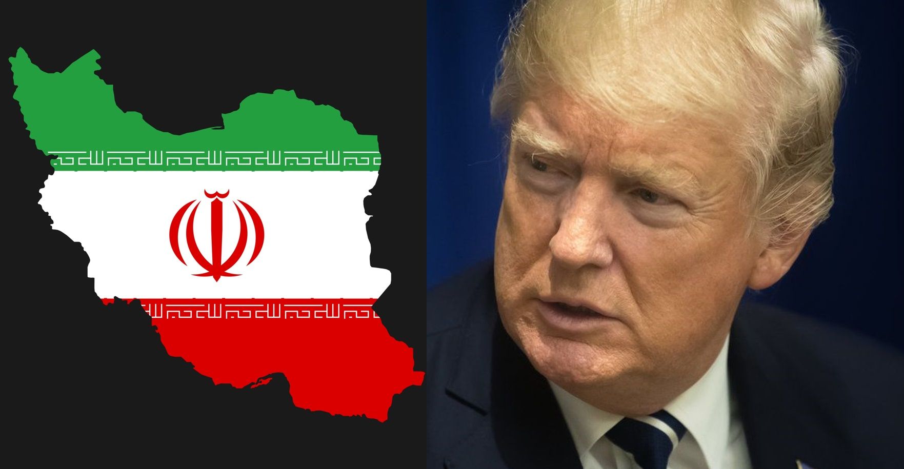 Bandera de Irán junto a una fotografía de Donald Trump