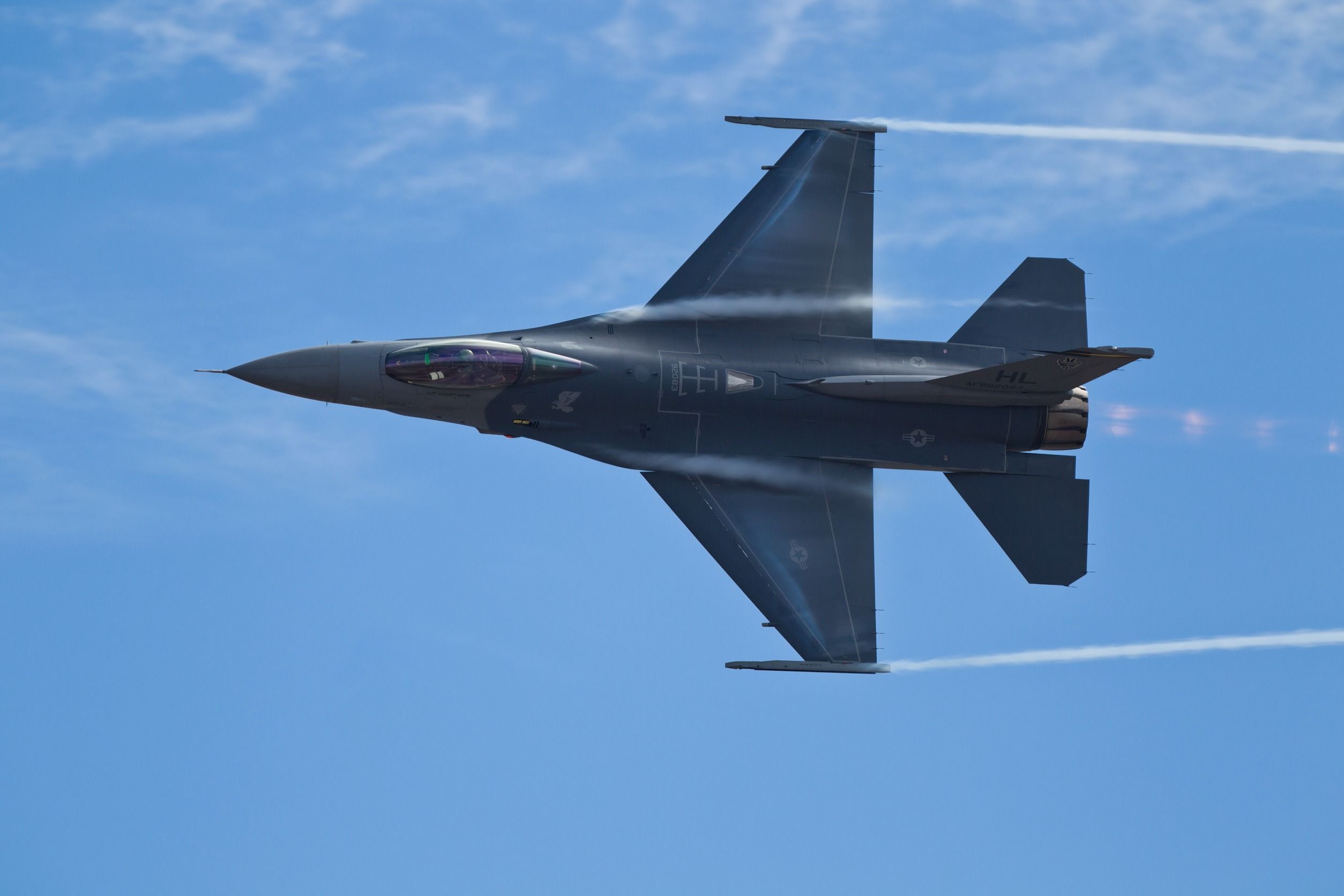 USAF F-16 Fighting Falcon. Imagen de archivo.