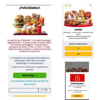 Imágenes de la ciberestafa que suplanta la identidad de McDonald's | Fuente: TNECOM Canarias Imágenes de la ciberestafa que suplanta la identidad de McDonald's | Fuente: TNECOM Canarias