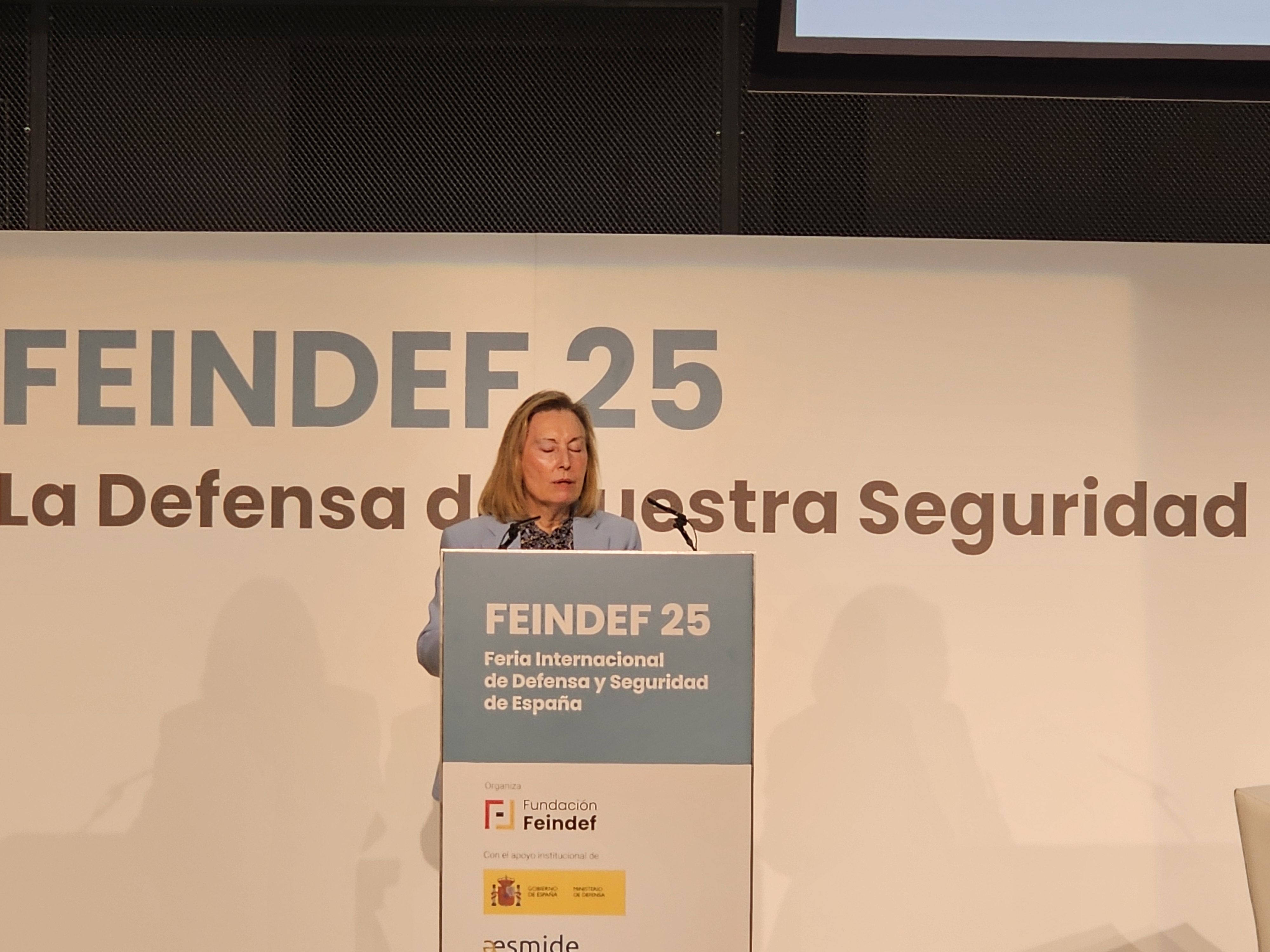 La secretaria de Estado de Defensa, María Amparo Valcarce, en la presentación de FEINDEF 2025.
