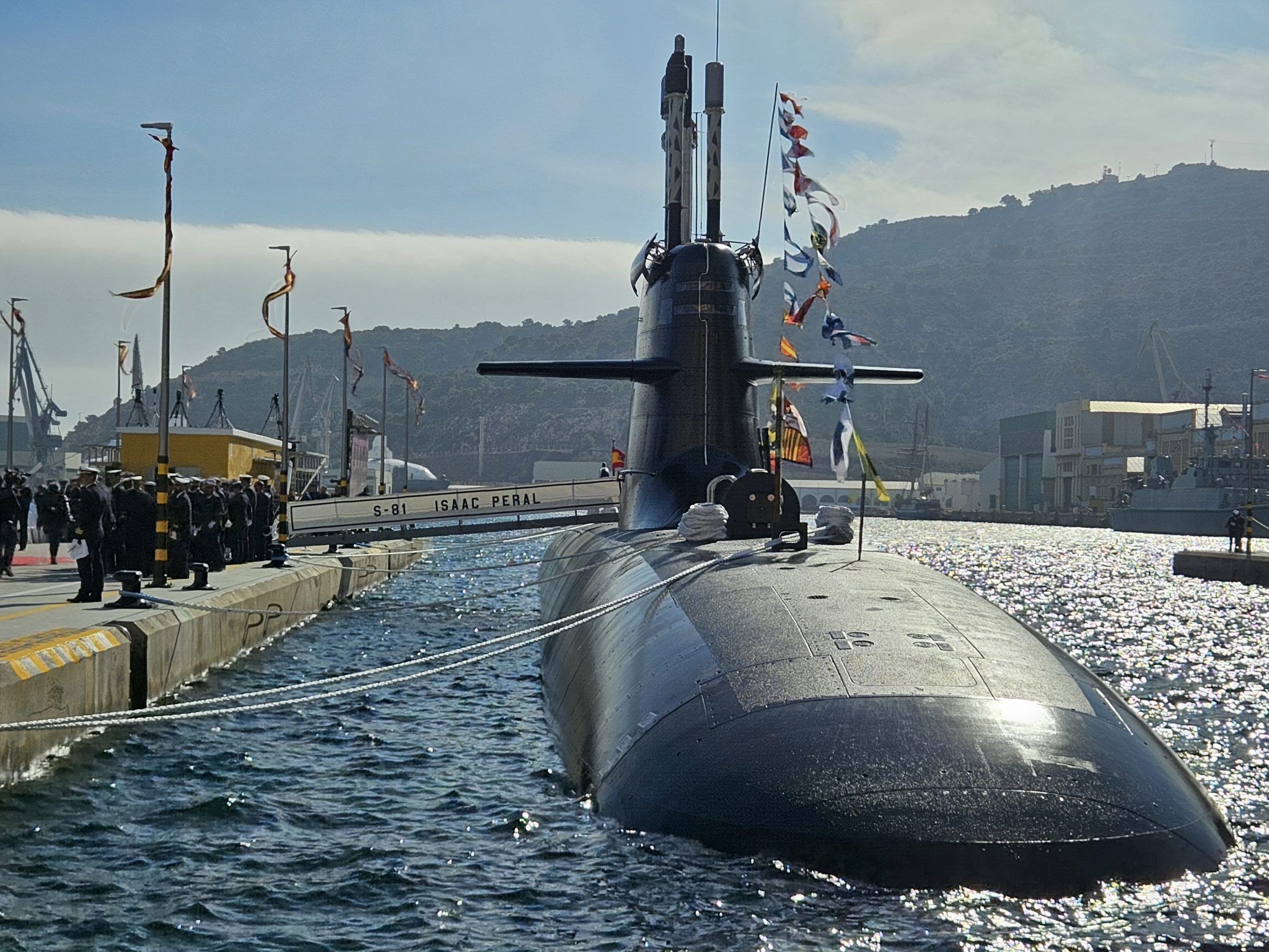 La Armada recibe en el Arsenal de Cartagena el submarino S-81 ‘Isaac Peral’, en 2023. Foto: Navantia.