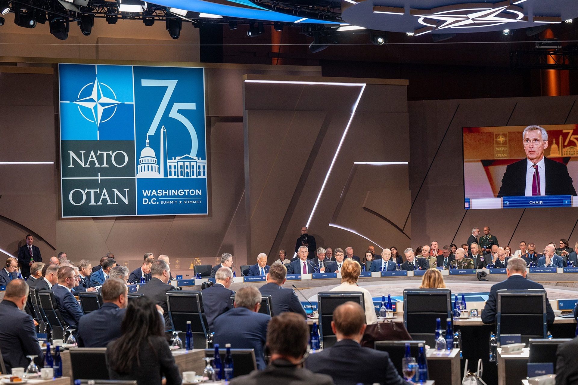 Reunión de jefes de Estado y de Gobierno del Consejo del Atlántico Norte en la Cumbre de la OTAN, celebrada en julio de 2024 en Washington. Foto: Moncloa.