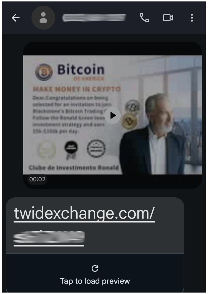 Captura de una criptoestafa "VidSpam" | Fuente: Proofpoint