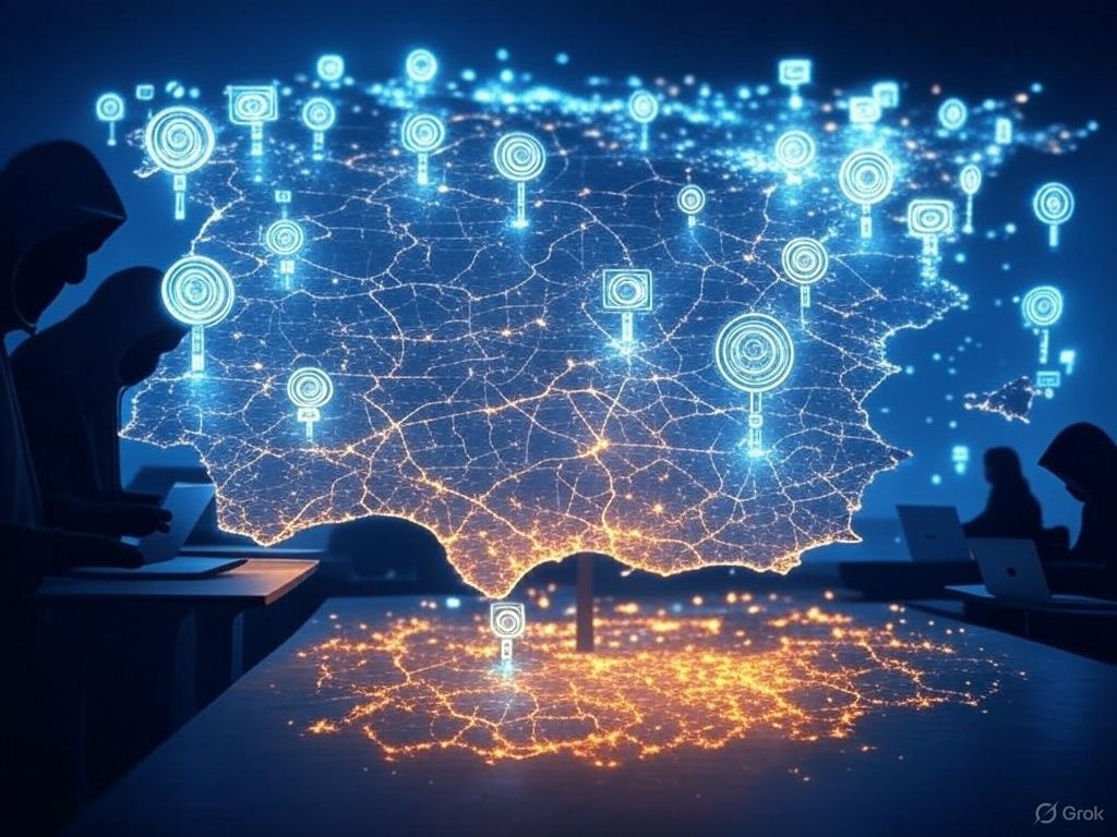 Imagen ilustrativa del ciber-bombardeo que está sufriendo España a manos de alrededor de una veintena de grupos de hackers | Foto generada con IA