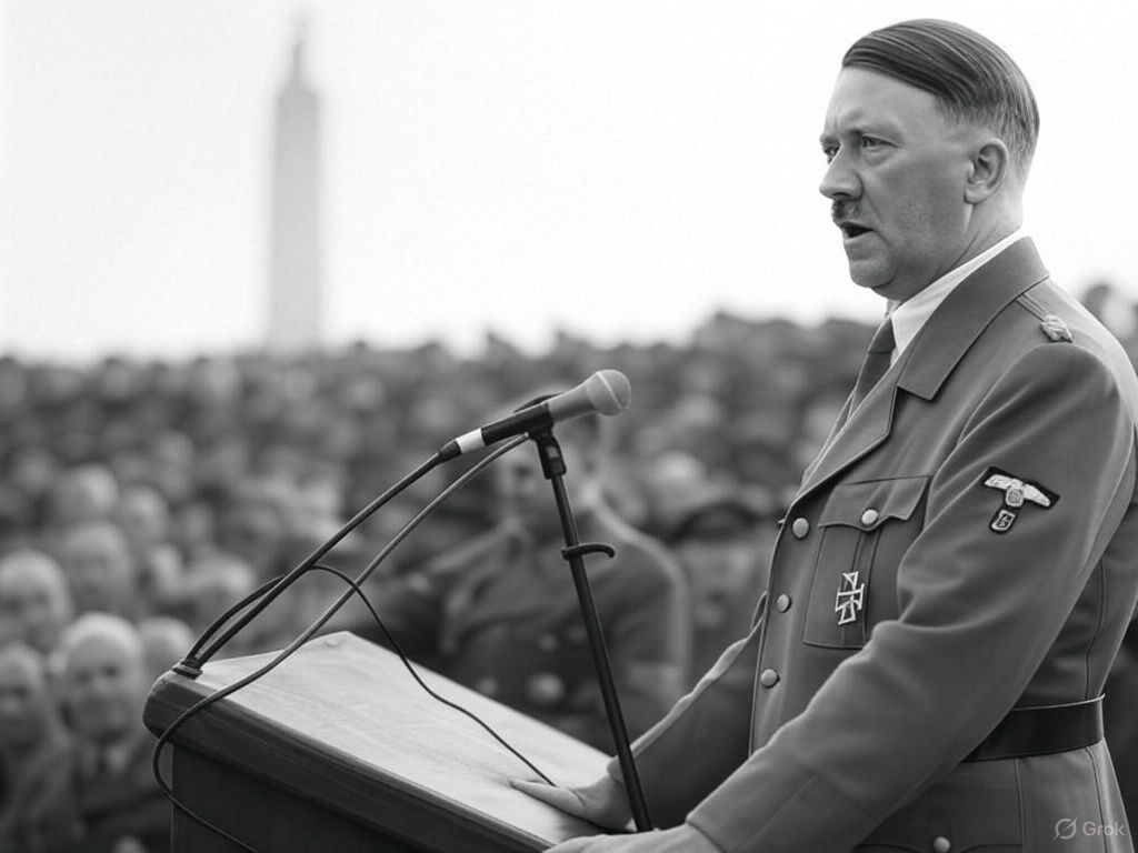 Adolf Hitler pronunciando un discurso frente a una multitud de seguidores | Imagen generada con IA