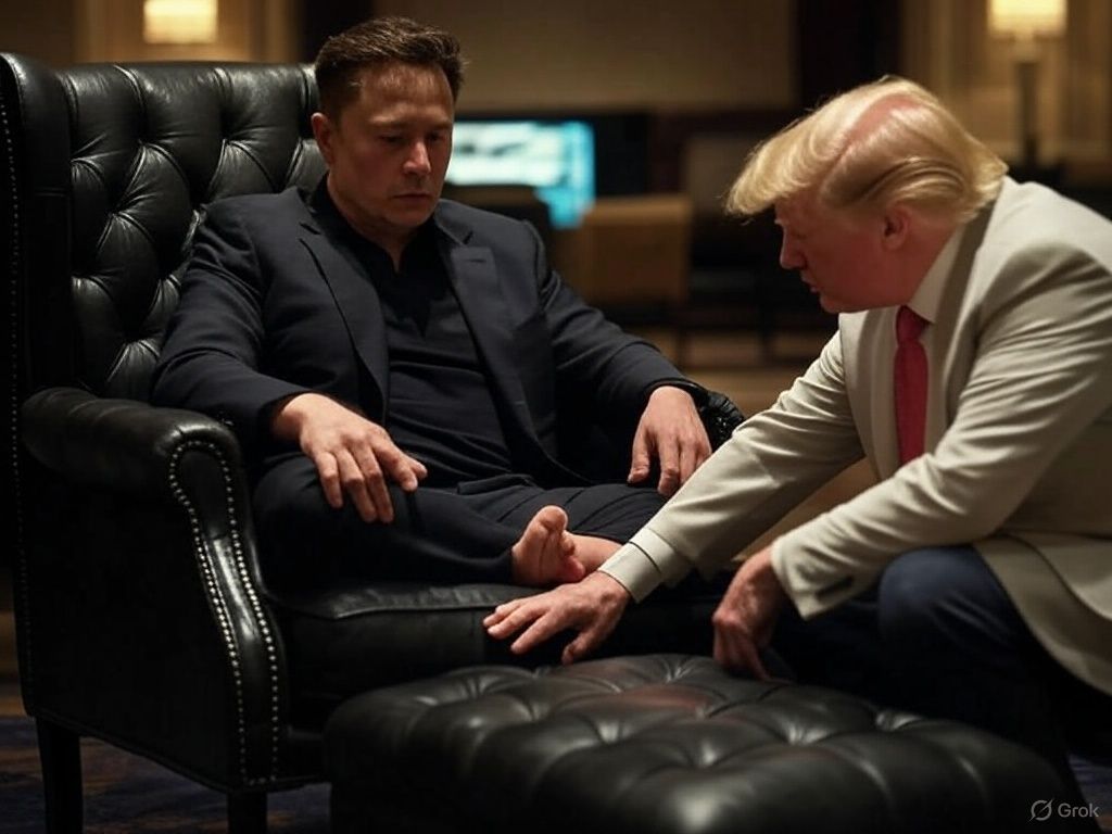 Donald Trump le besa los pies a Elon Musk en una imagen generada por IA