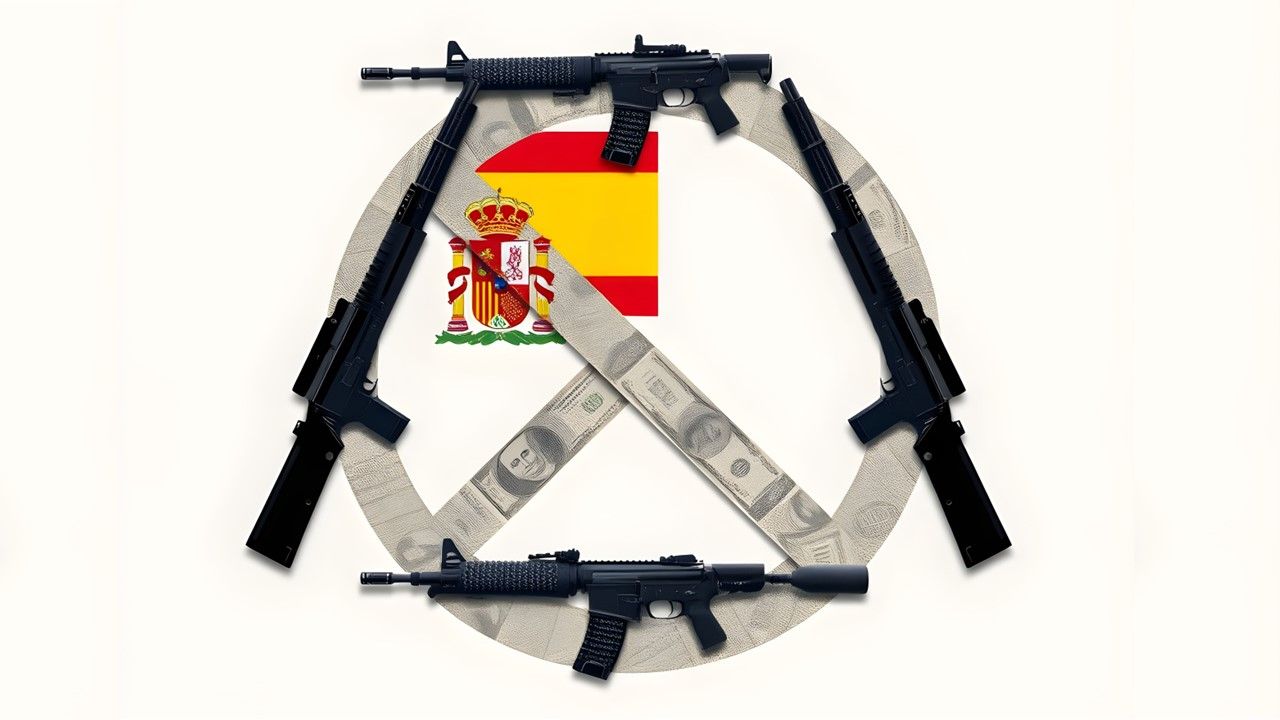 España, del pacifismo a la compra de armas. Imagen generada con IA.