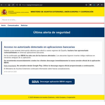 Web fraudulenta de la campaña de smishing que usa como gancho el apagón eléctrico masivo del 28 de abril de 2025 | Foto: ESET Web fraudulenta de la campaña de smishing que usa como gancho el apagón eléctrico masivo del 28 de abril de 2025 | Foto: ESET